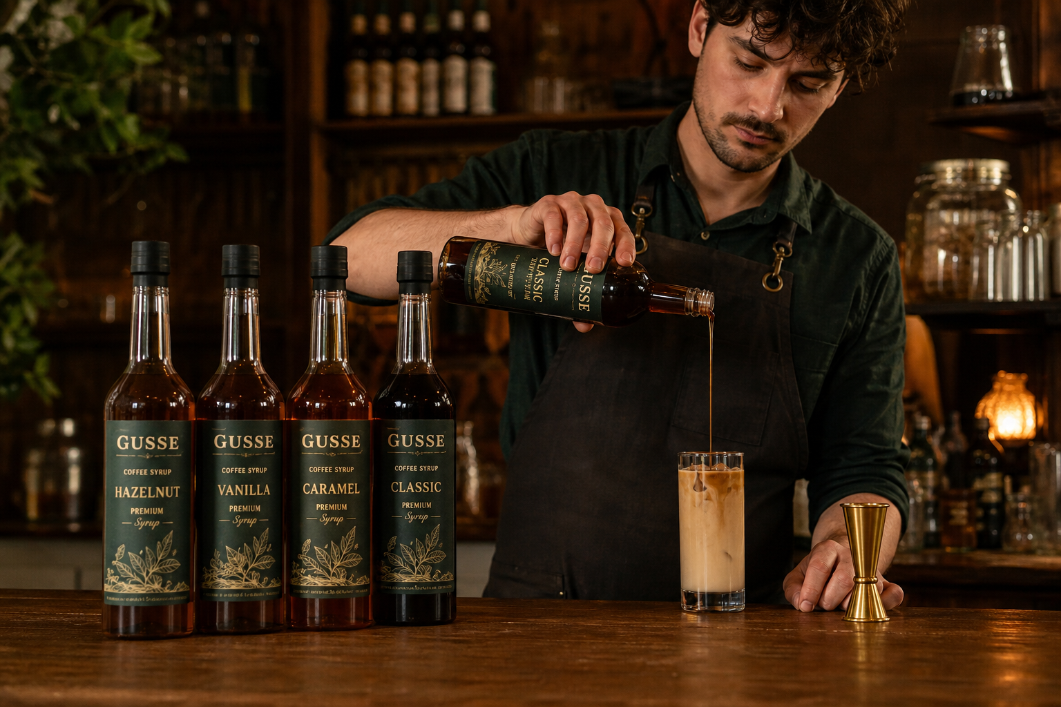 Bartender preparing a drink with real GUSSE syrups